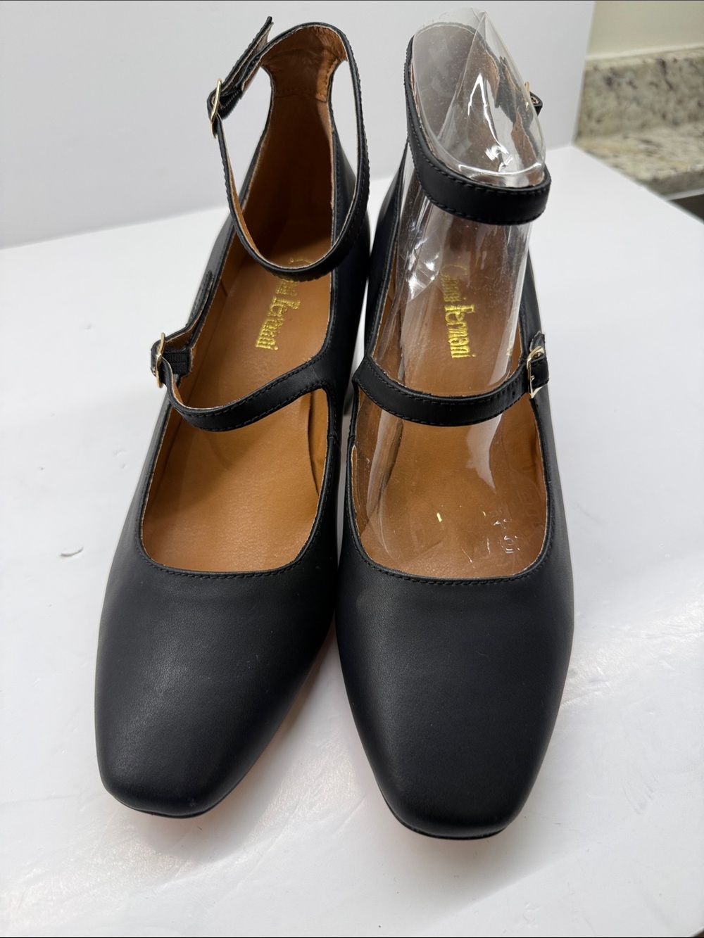 Black Mary Jane Heels with Ankle Strap - Women
